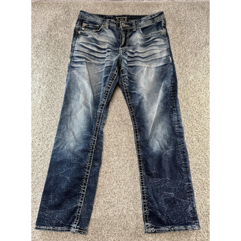 Salvage Supply Co Anarchy Relaxed Straight Jeans 31S 31X29 Buckle Faded Whisker